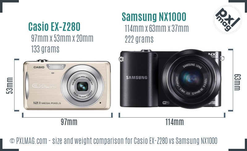 Casio EX-Z280 vs Samsung NX1000 size comparison