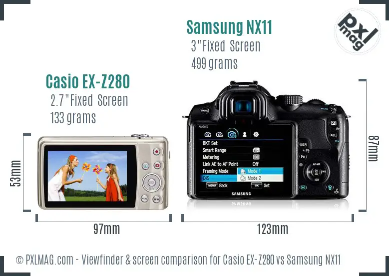 Casio EX-Z280 vs Samsung NX11 Screen and Viewfinder comparison Casio EX-Z280 vs Samsung NX11 Screen and Viewfinder comparison