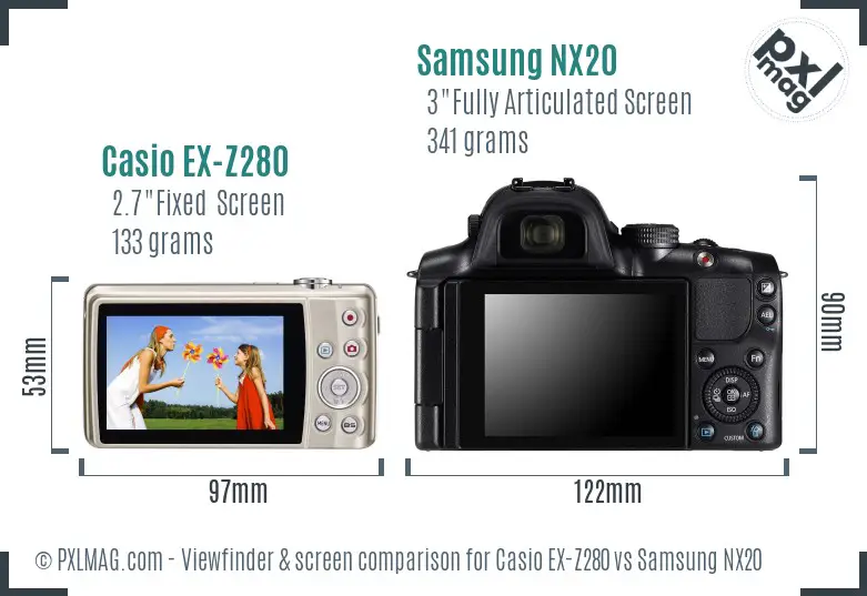 Casio EX-Z280 vs Samsung NX20 Screen and Viewfinder comparison Casio EX-Z280 vs Samsung NX20 Screen and Viewfinder comparison