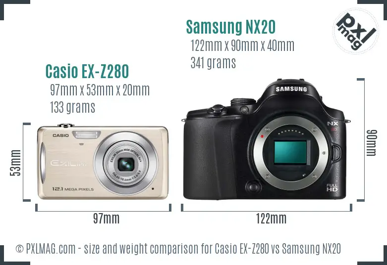 Casio EX-Z280 vs Samsung NX20 size comparison Casio EX-Z280 vs Samsung NX20 size comparison
