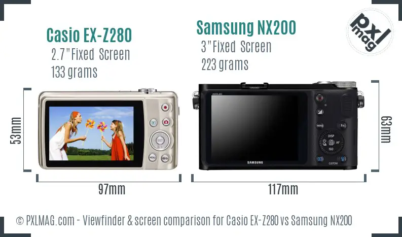 Casio EX-Z280 vs Samsung NX200 Screen and Viewfinder comparison