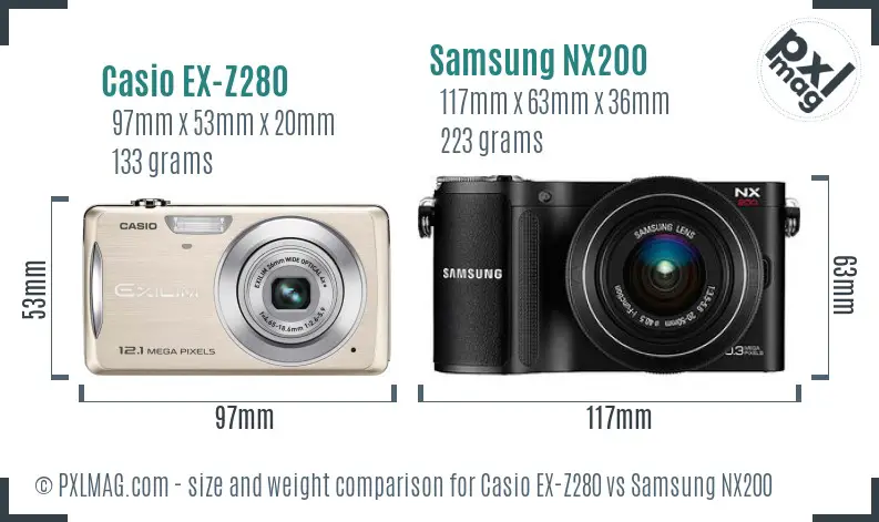 Casio EX-Z280 vs Samsung NX200 size comparison