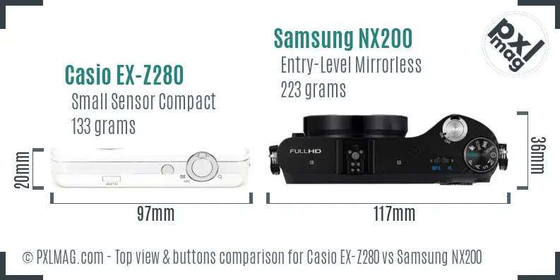 Casio EX-Z280 vs Samsung NX200 top view buttons comparison