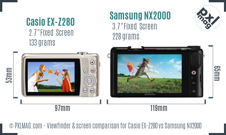 Casio EX-Z280 vs Samsung NX2000 Screen and Viewfinder comparison
