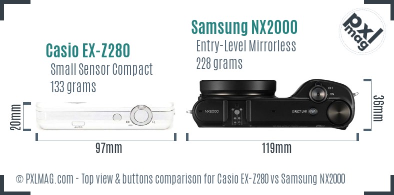 Casio EX-Z280 vs Samsung NX2000 top view buttons comparison