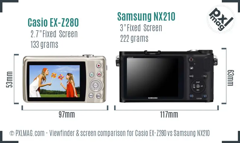 Casio EX-Z280 vs Samsung NX210 Screen and Viewfinder comparison