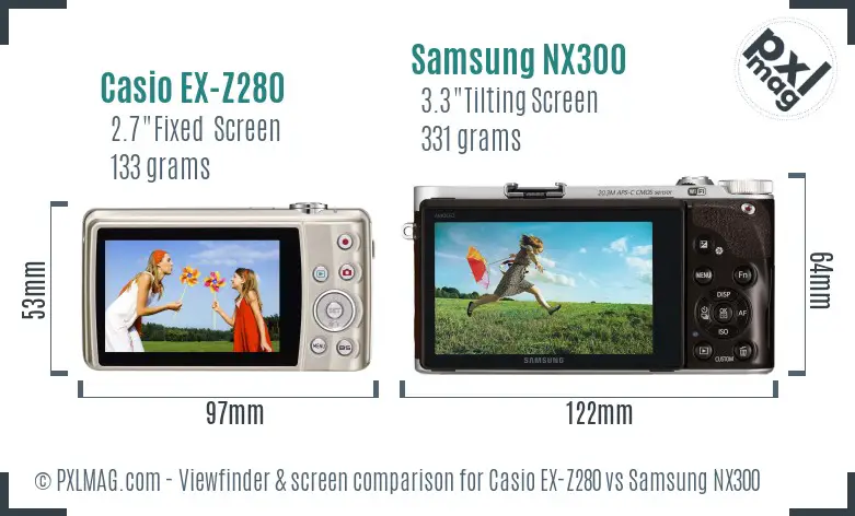 Casio EX-Z280 vs Samsung NX300 Screen and Viewfinder comparison Casio EX-Z280 vs Samsung NX300 Screen and Viewfinder comparison