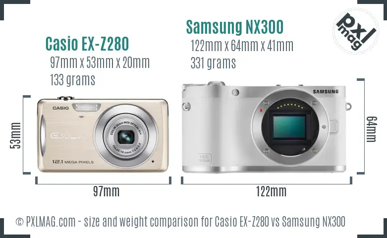 Casio EX-Z280 vs Samsung NX300 size comparison Casio EX-Z280 vs Samsung NX300 size comparison