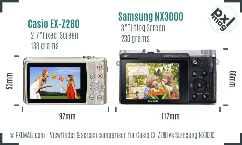 Casio EX-Z280 vs Samsung NX3000 Screen and Viewfinder comparison