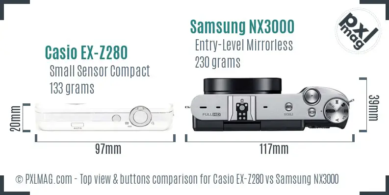 Casio EX-Z280 vs Samsung NX3000 top view buttons comparison
