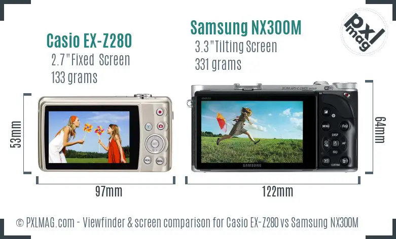 Casio EX-Z280 vs Samsung NX300M Screen and Viewfinder comparison Casio EX-Z280 vs Samsung NX300M Screen and Viewfinder comparison