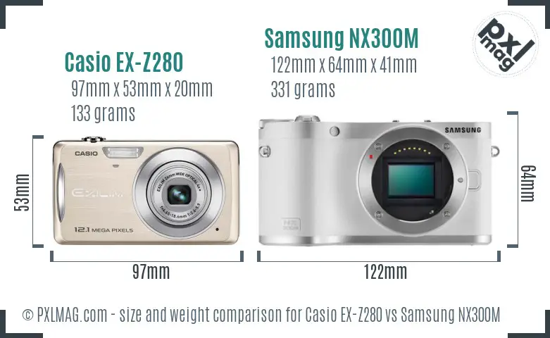 Casio EX-Z280 vs Samsung NX300M size comparison Casio EX-Z280 vs Samsung NX300M size comparison