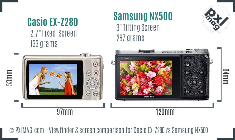 Casio EX-Z280 vs Samsung NX500 Screen and Viewfinder comparison