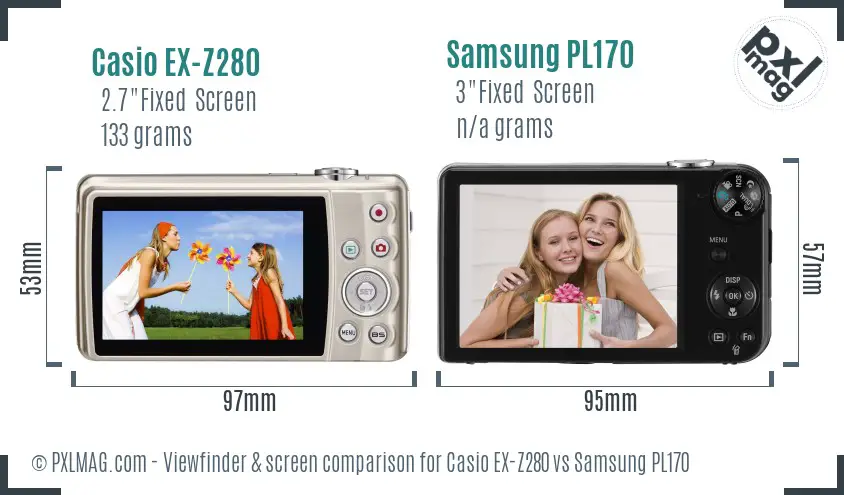Casio EX-Z280 vs Samsung PL170 Screen and Viewfinder comparison