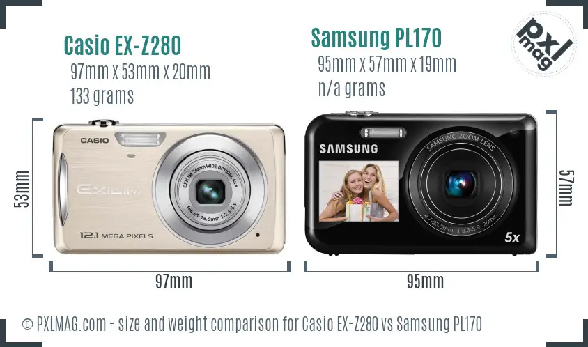 Casio EX-Z280 vs Samsung PL170 size comparison