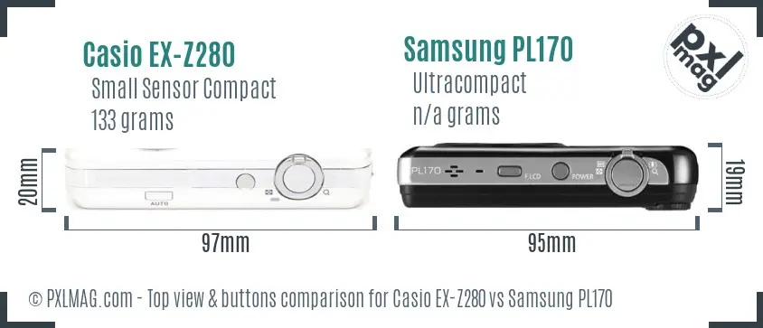 Casio EX-Z280 vs Samsung PL170 top view buttons comparison