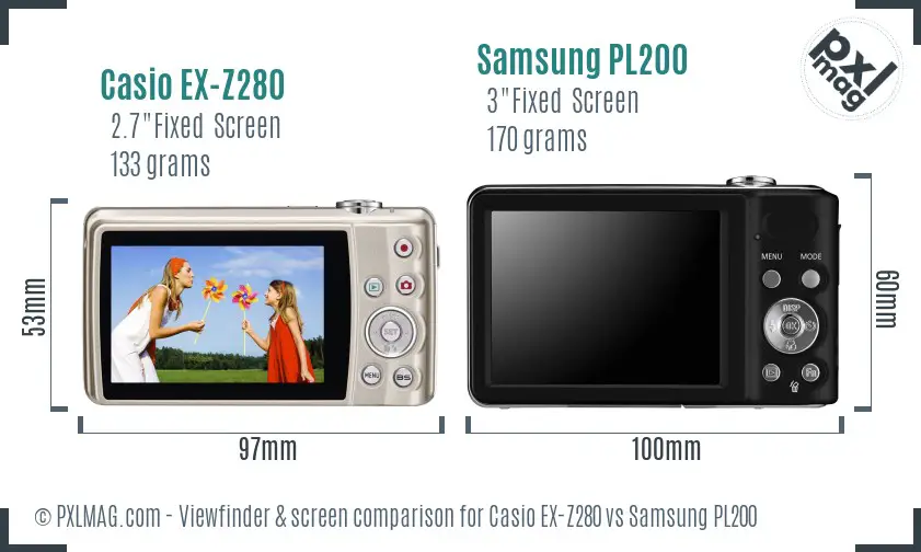Casio EX-Z280 vs Samsung PL200 Screen and Viewfinder comparison