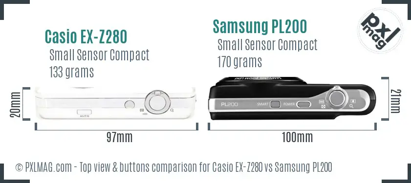 Casio EX-Z280 vs Samsung PL200 top view buttons comparison