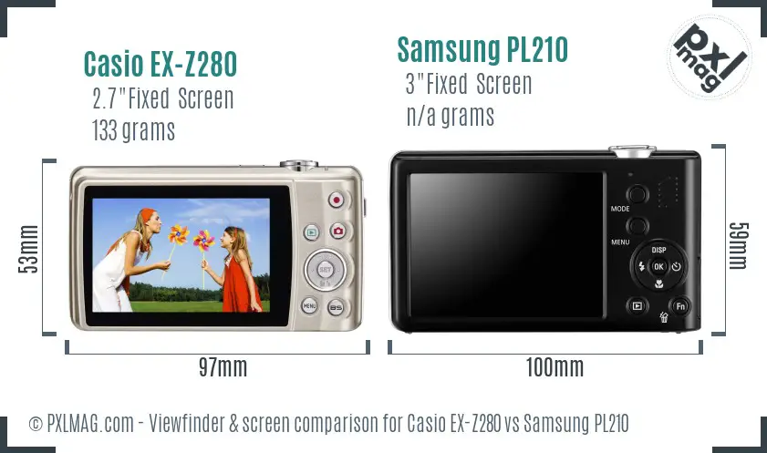 Casio EX-Z280 vs Samsung PL210 Screen and Viewfinder comparison