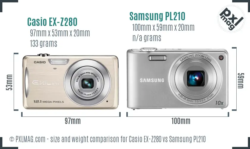 Casio EX-Z280 vs Samsung PL210 size comparison