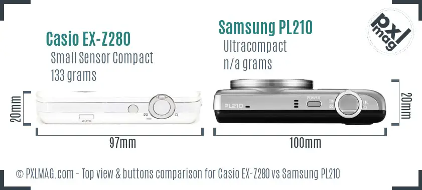 Casio EX-Z280 vs Samsung PL210 top view buttons comparison