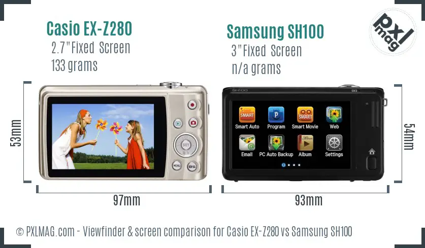 Casio EX-Z280 vs Samsung SH100 Screen and Viewfinder comparison Casio EX-Z280 vs Samsung SH100 Screen and Viewfinder comparison