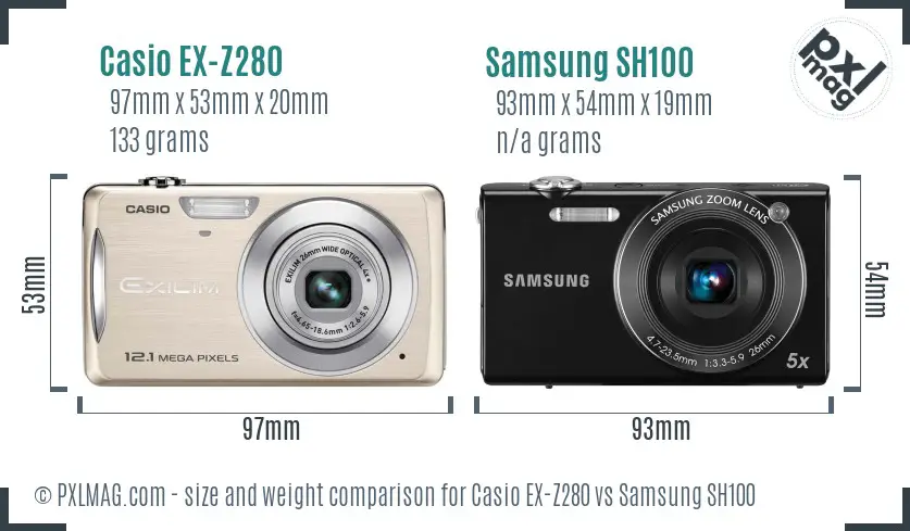 Casio EX-Z280 vs Samsung SH100 size comparison Casio EX-Z280 vs Samsung SH100 size comparison