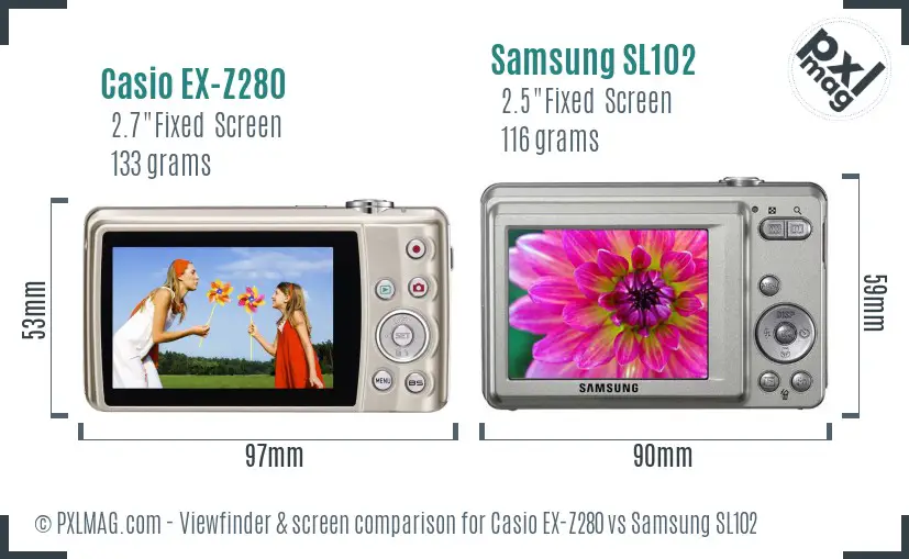 Casio EX-Z280 vs Samsung SL102 Screen and Viewfinder comparison