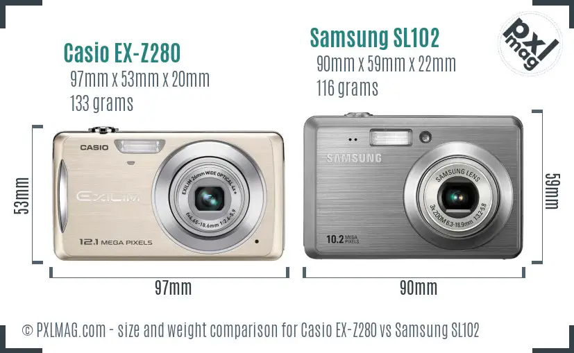 Casio EX-Z280 vs Samsung SL102 size comparison