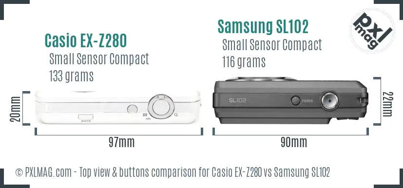 Casio EX-Z280 vs Samsung SL102 top view buttons comparison