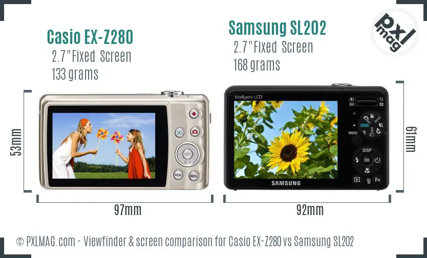 Casio EX-Z280 vs Samsung SL202 Screen and Viewfinder comparison