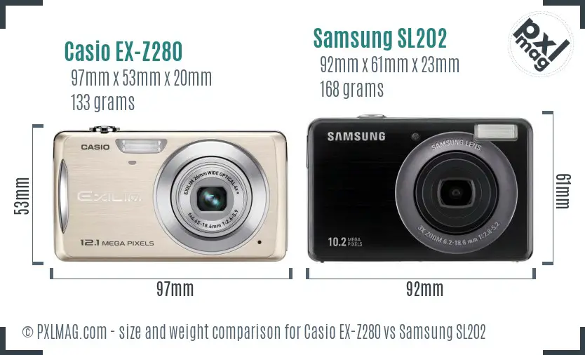 Casio EX-Z280 vs Samsung SL202 size comparison