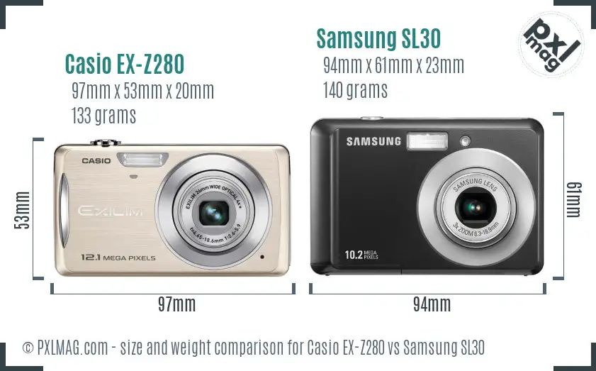 Casio EX-Z280 vs Samsung SL30 size comparison