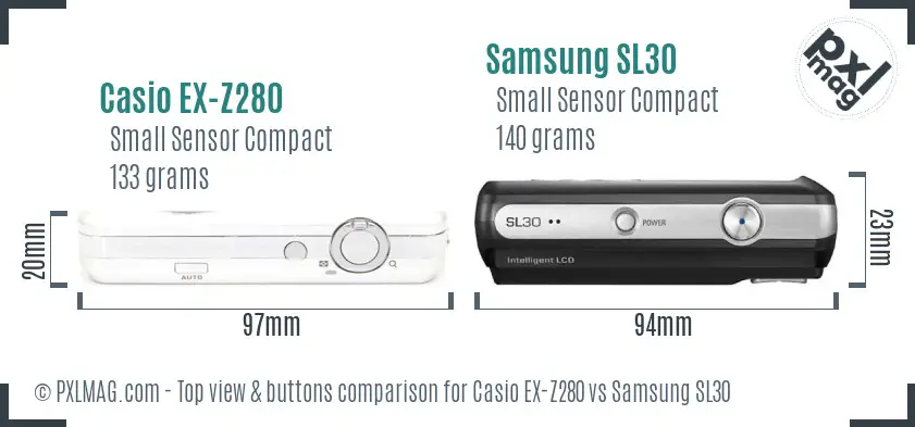 Casio EX-Z280 vs Samsung SL30 top view buttons comparison