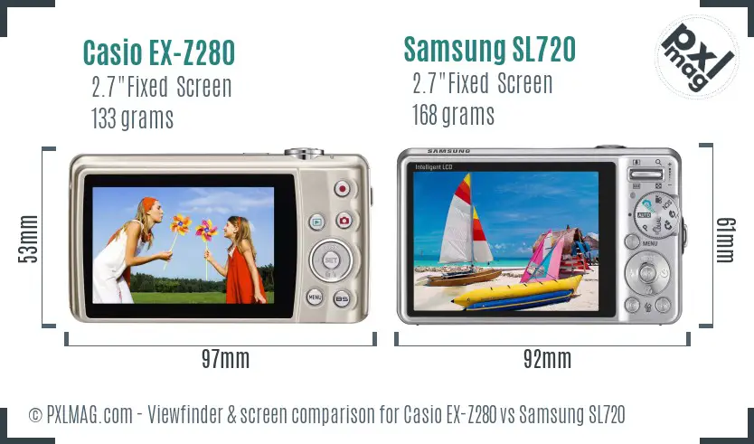 Casio EX-Z280 vs Samsung SL720 Screen and Viewfinder comparison Casio EX-Z280 vs Samsung SL720 Screen and Viewfinder comparison