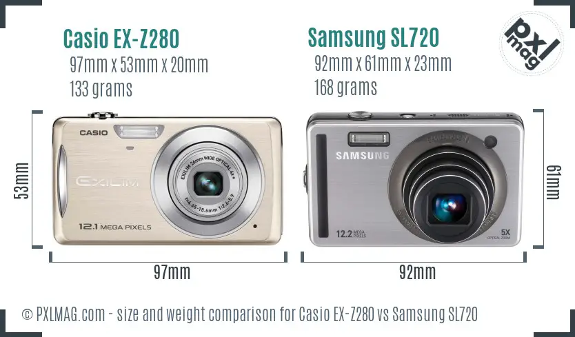 Casio EX-Z280 vs Samsung SL720 size comparison Casio EX-Z280 vs Samsung SL720 size comparison