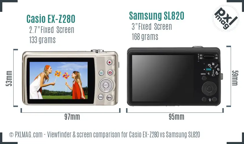 Casio EX-Z280 vs Samsung SL820 Screen and Viewfinder comparison