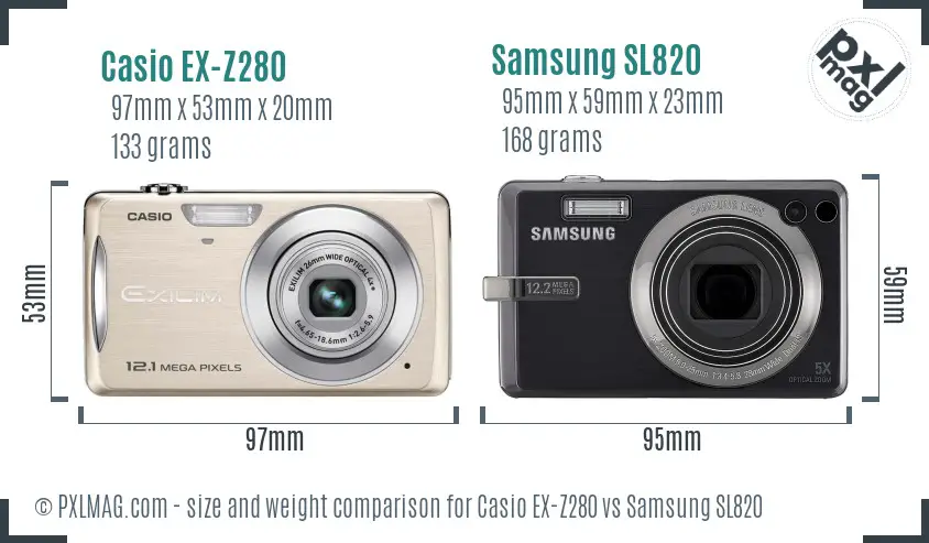 Casio EX-Z280 vs Samsung SL820 size comparison