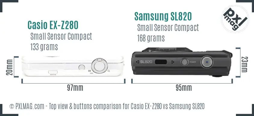 Casio EX-Z280 vs Samsung SL820 top view buttons comparison