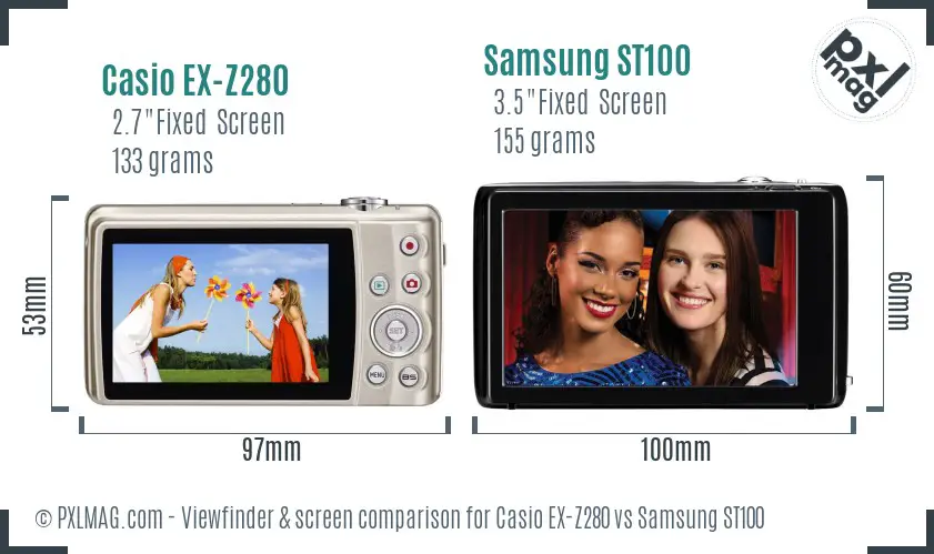 Casio EX-Z280 vs Samsung ST100 Screen and Viewfinder comparison