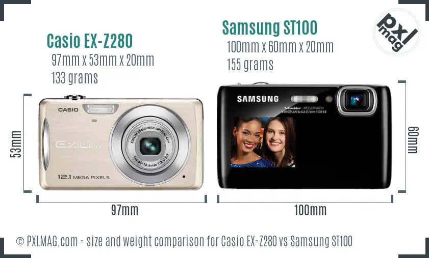 Casio EX-Z280 vs Samsung ST100 size comparison