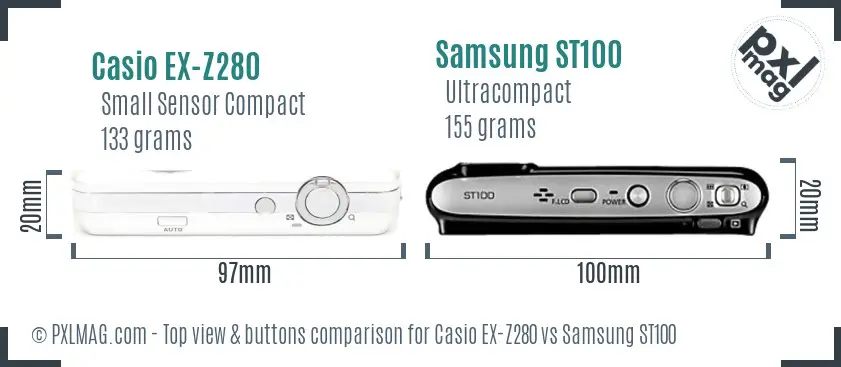 Casio EX-Z280 vs Samsung ST100 top view buttons comparison