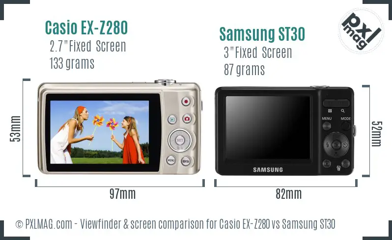 Casio EX-Z280 vs Samsung ST30 Screen and Viewfinder comparison Casio EX-Z280 vs Samsung ST30 Screen and Viewfinder comparison