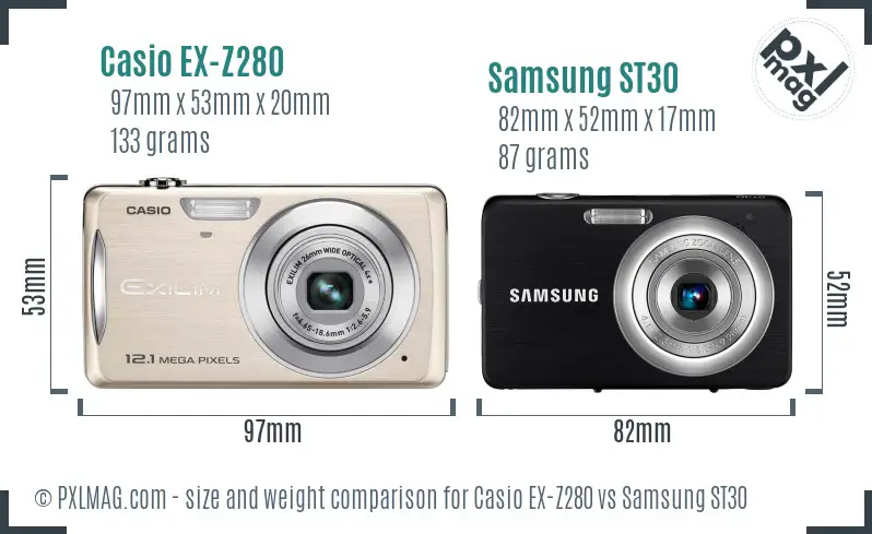 Casio EX-Z280 vs Samsung ST30 size comparison Casio EX-Z280 vs Samsung ST30 size comparison