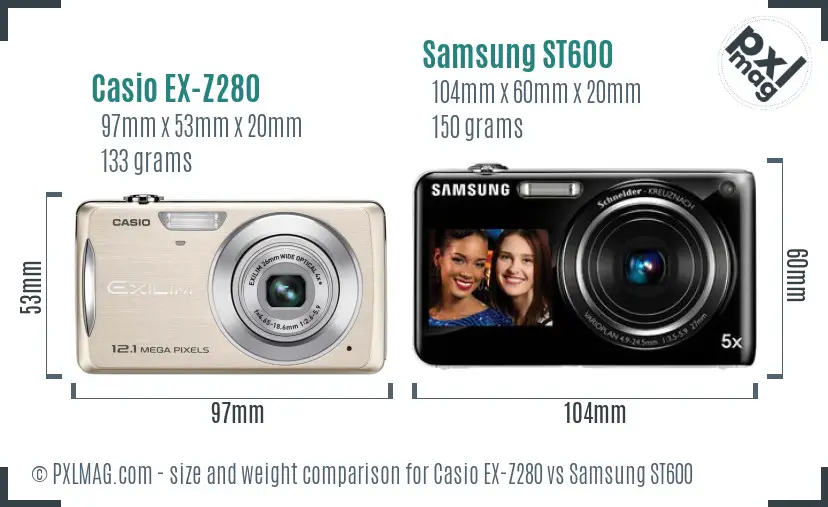 Casio EX-Z280 vs Samsung ST600 size comparison Casio EX-Z280 vs Samsung ST600 size comparison