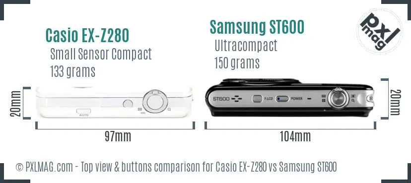 Casio EX-Z280 vs Samsung ST600 top view buttons comparison Casio EX-Z280 vs Samsung ST600 top view buttons comparison