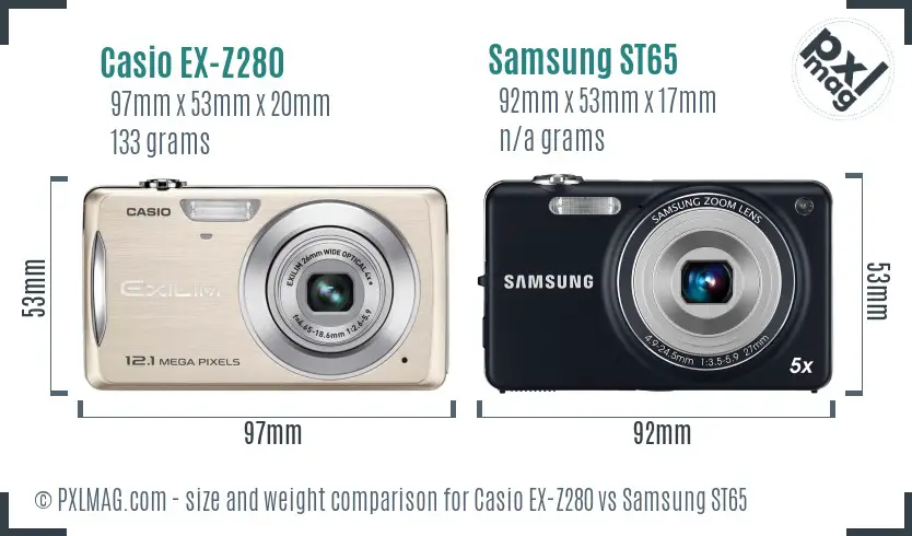 Casio EX-Z280 vs Samsung ST65 size comparison
