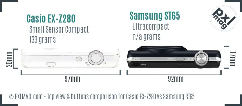 Casio EX-Z280 vs Samsung ST65 top view buttons comparison