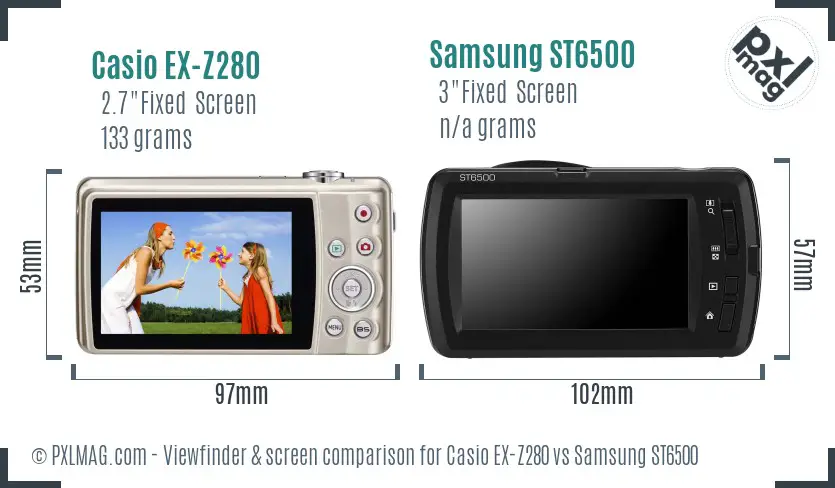 Casio EX-Z280 vs Samsung ST6500 Screen and Viewfinder comparison