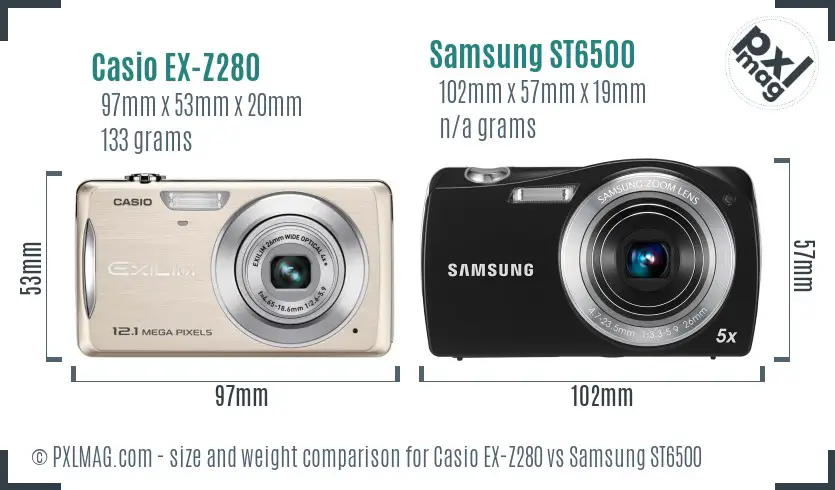 Casio EX-Z280 vs Samsung ST6500 size comparison